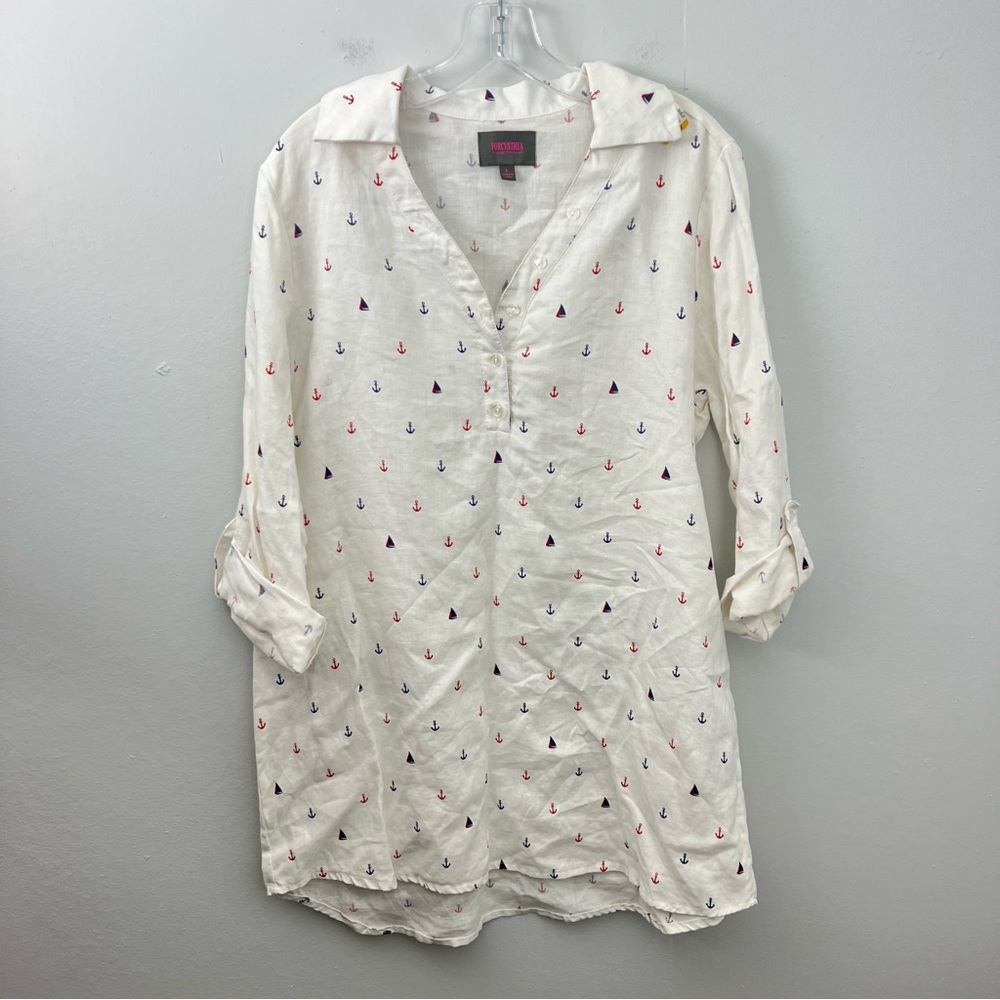 For Cynthia 100% Linen Swimsuit Cover Up Beachwear Anchors Sailboats